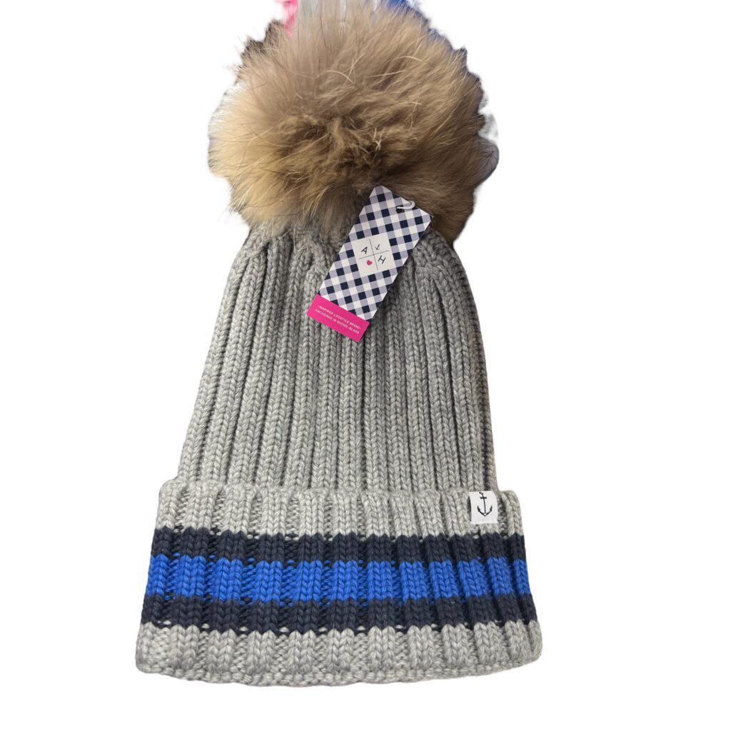 Buoy Striped Beanie w/ Real Fur Removable Pom